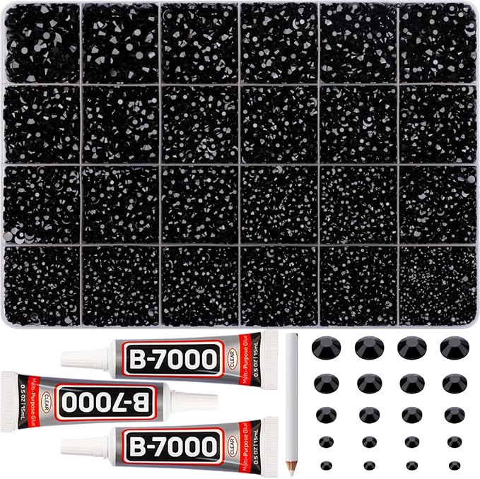 31000Pcs Black Rhinestones for Bedazzling, Flat Back Resin Gemstone Crystal by Worthofbest