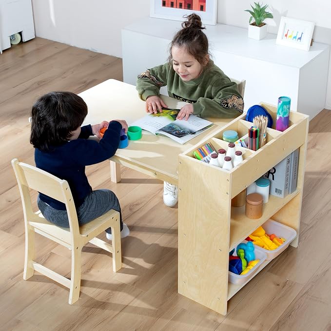 bbgroundgrm Kids Art Table and Chair Set, Birch Wooden Activity Craft Table - Image 6