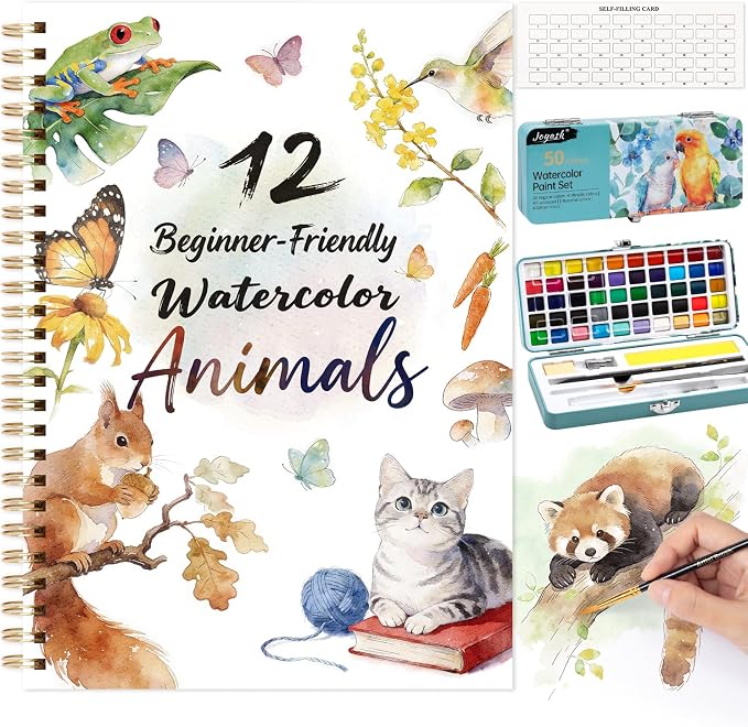 Watercolor Workbook Animals, Water Coloring Book, 12 Different Patterns of by Joyask