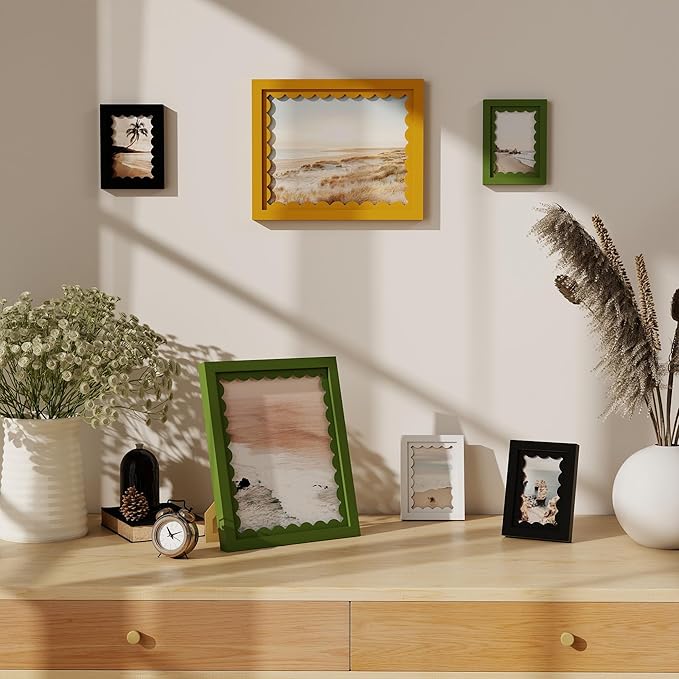 8x10 Picture Frame with Real Glass, Wooden cute 8 x 10 Photo Frame with Wavy Mat - Image 6