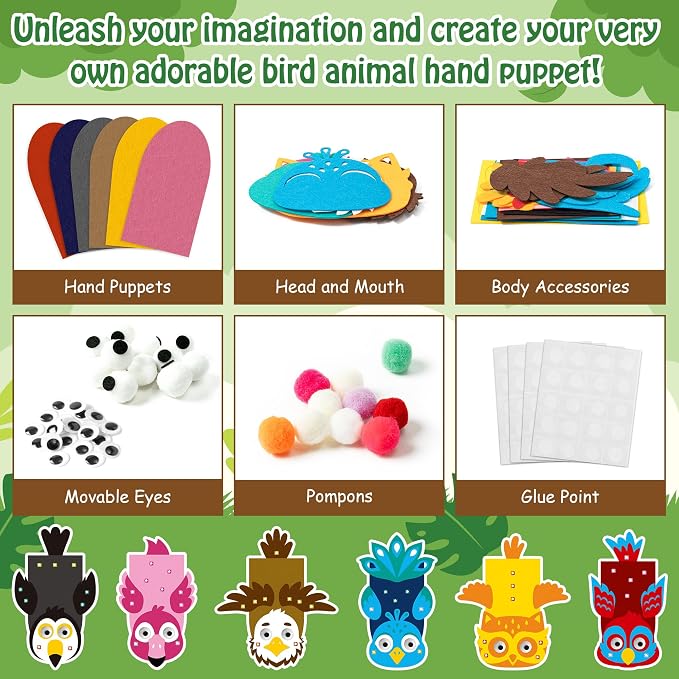 WATINC 6Pcs Hand Puppet Making Kit, Art Craft Felt Sock Puppet Toys, Creative - Image 3