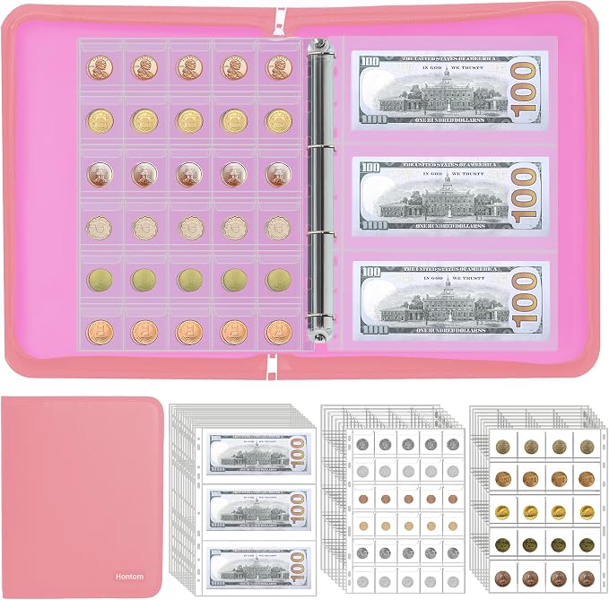 400-Pocket Fireproof Coin Collection Book & 36 Paper Money Organizer Binder | by Hontom