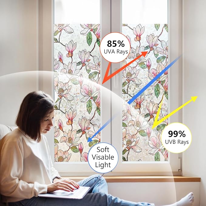 Ranzdn Window Privacy Film, Stained Glass, Static Cling, 45.2" x 157.4" | No - Image 3
