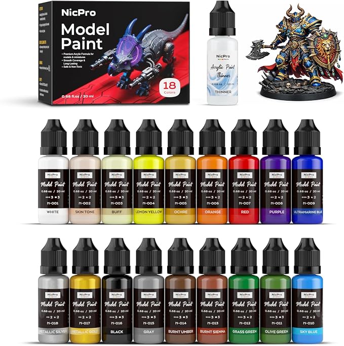 Nicpro 18 Colors Model Paint Set, 20ml Ready to Use Modeling Acrylic Paints by Nicpro