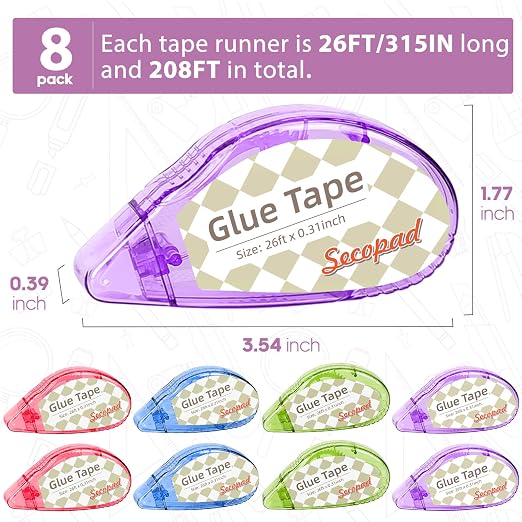 Secopad Scrapbook Tape, 8 Pack Double Sided Tape Roller - Image 2