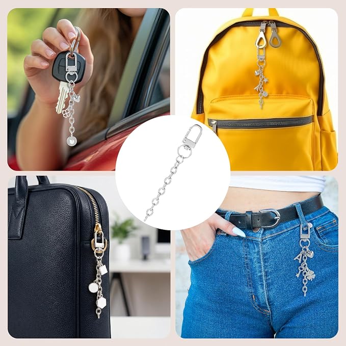 20pcs Silver Keychain Making Kit, Key Ring Swivel Snap Hook Chains, Alloy - Image 3