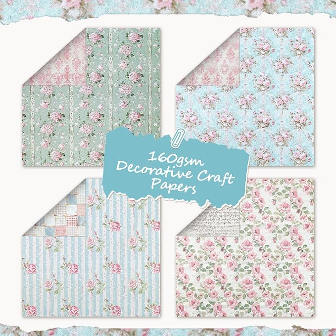 24 Sheets Scrapbook Paper Pink Vintage Floral Scrapbook Supplies | 11.4×11.4 - Image 3