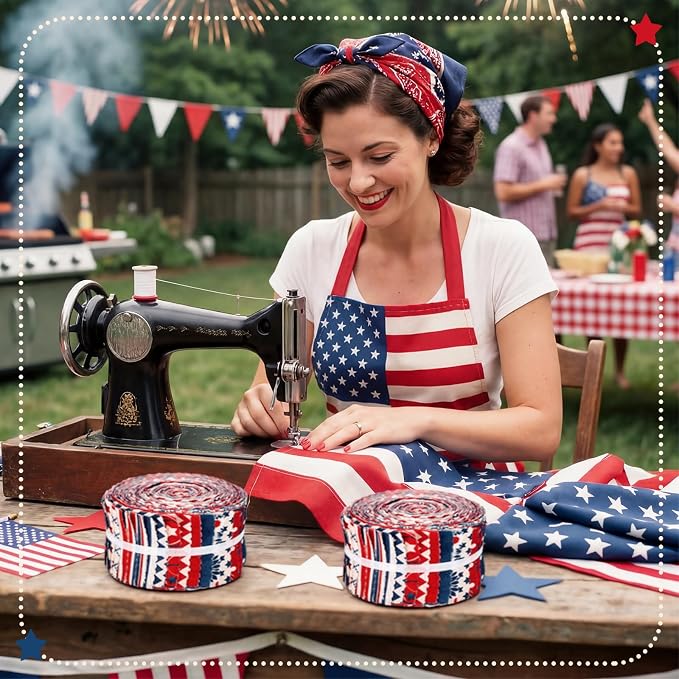 Hosuly 40 Pcs Patriotic Fabric Red White and Blue Fabric American Flag Star - Image 6