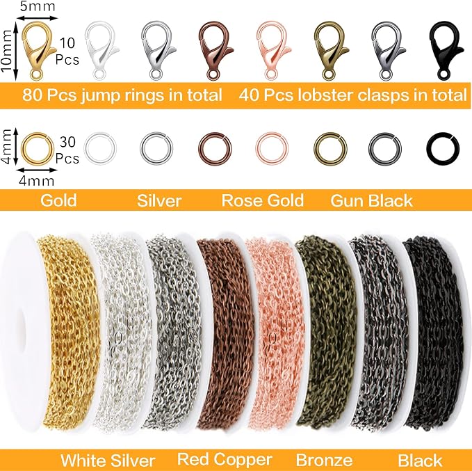 Jishi 80ft Necklace Chains Jewelry Making Chain Link Rolls Bulk 2mm - Image 2
