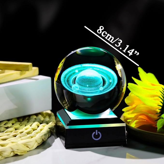 3d Saturn Crystal Ball Solar System Model Astronomy Science Planet Gifts | 80mm - Image 5