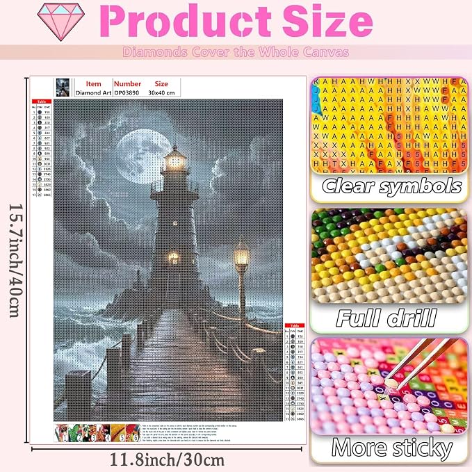 WUDWL Diamond Art Kits for Adults Beginner, Lighthouse DIY Beach Painting - Image 4