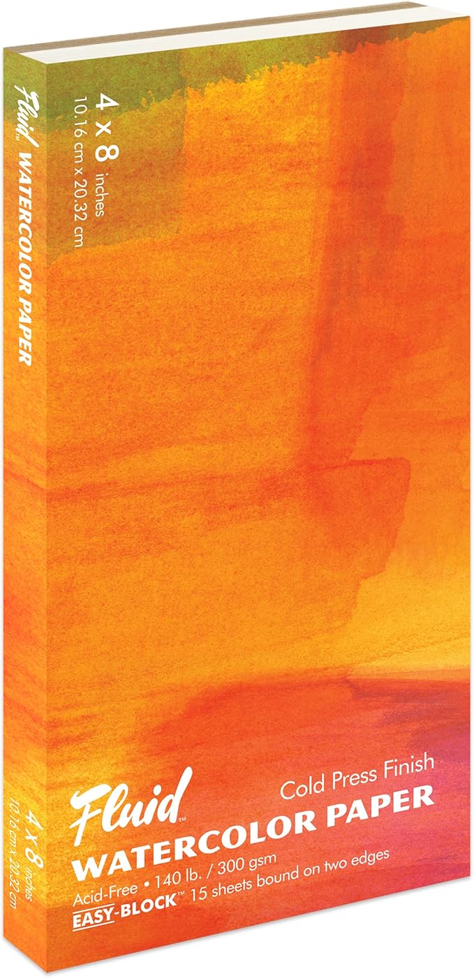 Fluid Watercolor Paper Block, 4 x 8 inches, 15 Sheets, 140 lb Cold Press Pad by SpeedballArt