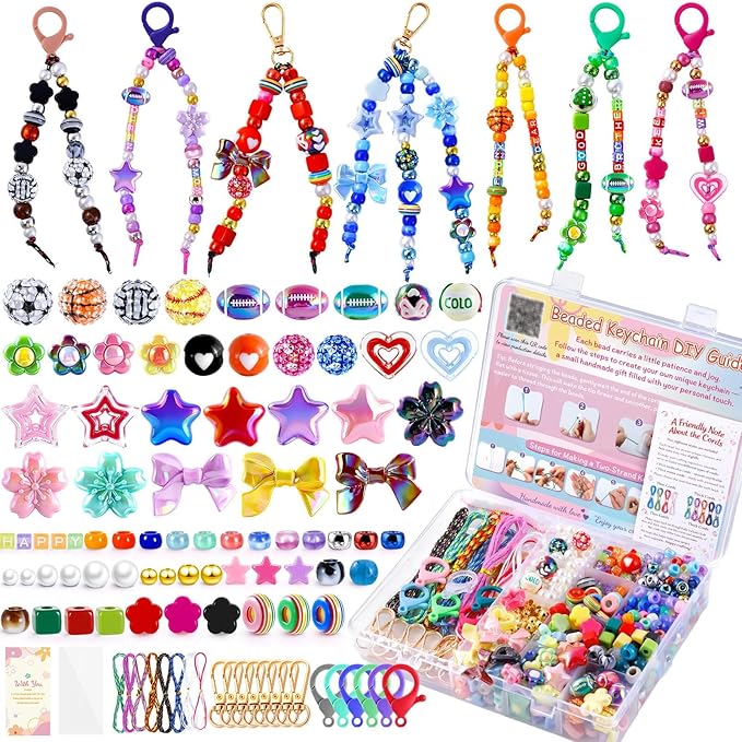 TOHONGADON 883 PCS Bead Keychain Making Kit, Colorful Bead Keychain Kits by TOHONGADON