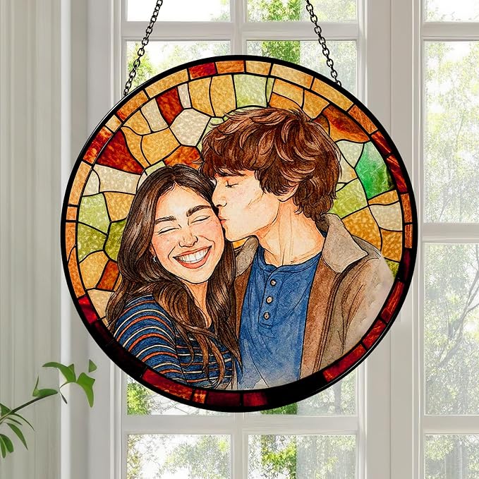 Personalized Couples Photo Faux Stained Glass Sun Catcher, Photo Cuople - Image 2