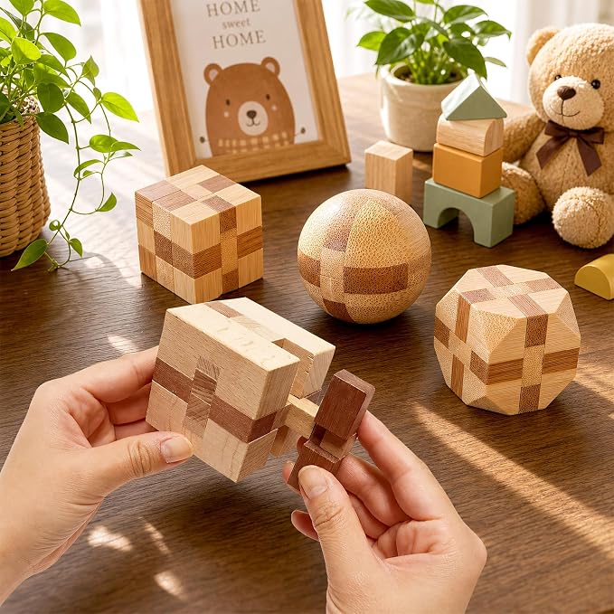 4 Pack Wooden Puzzle Games Brain Teasers Toy- 3D Puzzles - Image 6