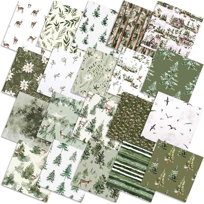 HunnmingRe 20 Pcs 10''x10'' Watercolor Forest Quilting Fabric Square Woodland by HunnmingRe