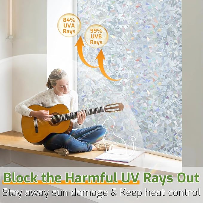 LUTE Rainbow Window Privacy Film, Stained Cling, 35.4" x 118.1" | 3D Decorative - Image 3