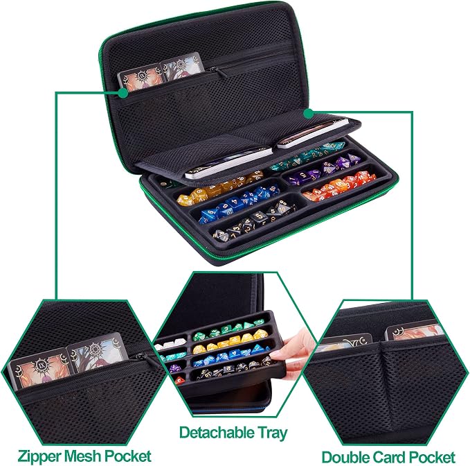 SIQUK Green EVA Dice Case with Detachable Tray and Handle - Image 2