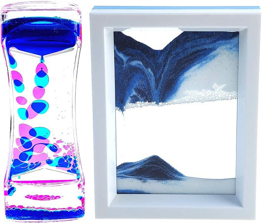 FKYTION Liquid Motion Bubbler Timer and Moving Sand Art Picture 2 Pack Colorful by FKYTION