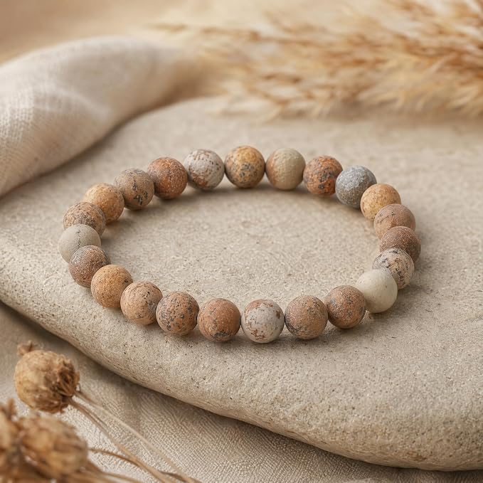 36pcs Natural Matte Picture Jasper Gemstone Beads，10mm Frosted Round Loose - Image 3