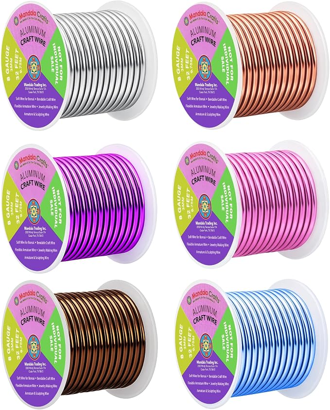 Mandala Crafts 8 GA Blue Pink Brown Assorted Anodized Aluminum Craft Wire | 120 by MandalaCrafts