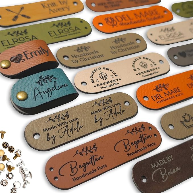 Customized 2.75 x 0.75 inches Faux Leather Product Tags by Handmade
