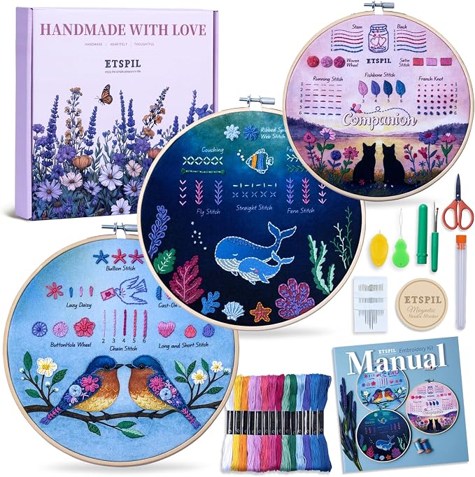 ETSPIL Beginner Embroidery Kit for Adults, Full-Color Print, 4K Video | by ETSPIL