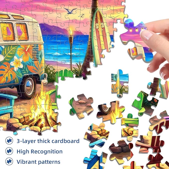 Sunset Beach Camp Puzzles for Adults 1000 Pieces, Challenging Jigsaw Puzzles - Image 2