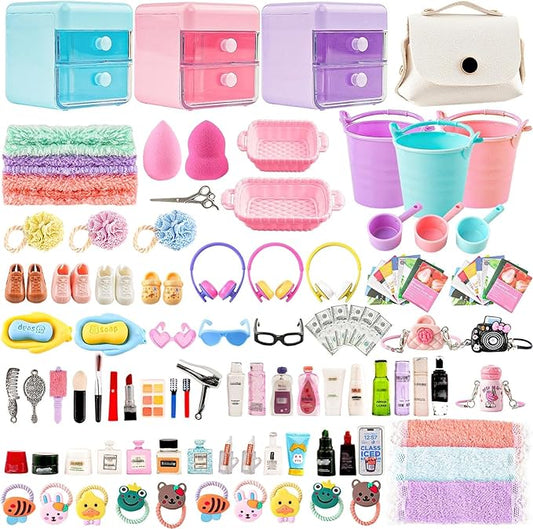 118Pcs Dollhouse Mini Jewelry Storage Case Cosmetic Hand Bag Towel Bathroom Set by HSJH