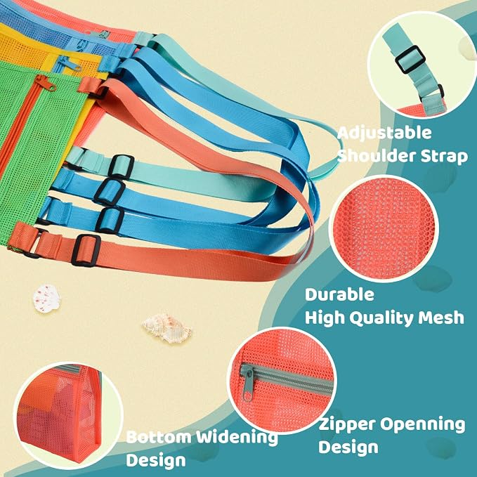 MUYIZI Mesh Beach Bag for Shells Collecting 4 Pack, Shell Bags for Beach - Image 2