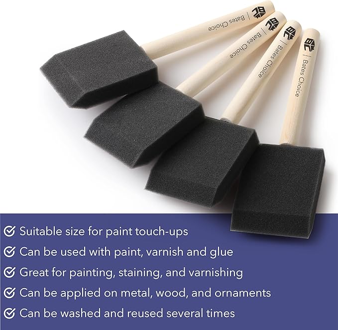 Bates- Foam Paint Brushes, 2 Inch, 16 Pack, Wooden Handle | - Image 5