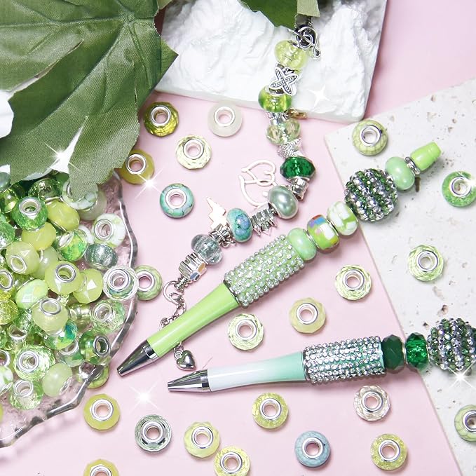 200Pcs Large Hole Beads Spacer Beads Light Green Assorted European Craft Big - Image 3