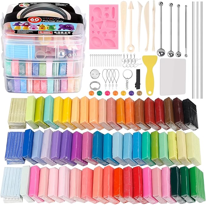 CiaraQ 60-Color Polymer Clay Oven Bake Modeling Kit | 12 sculpting tools by CiaraQ