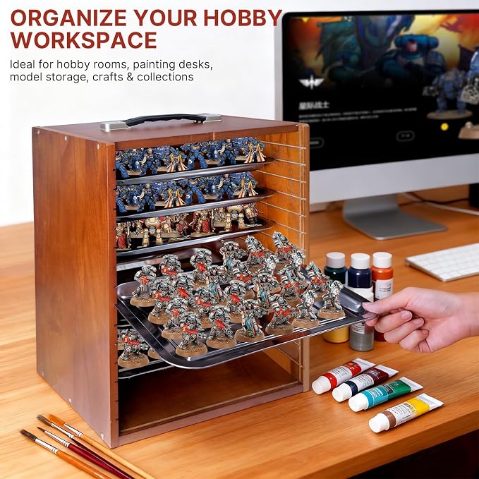 Miniature Display Case with 6 Removable Trays, Wooden Collectibles Storage Box - Image 7
