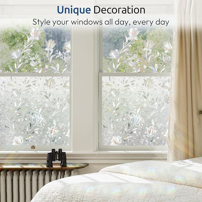 rabbitgoo Window Privacy Film, Stained Glass Cling, Tulip 23.6" x 157.4" | - Image 6