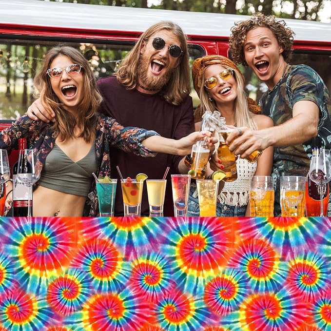 Newwiee Tie Dye Tablecloth Rainbow Table Cloth 54 x 108 Inch Plastic Rectangle - Image 7