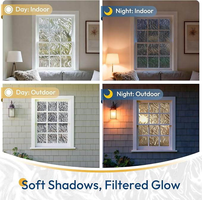 rabbitgoo Frosted Glass Window Privacy Film, Wave Pattern, 23.6" x 78.7" | - Image 3