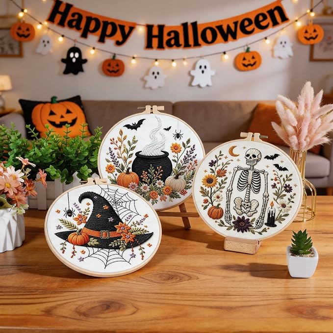 Halloween Embroidery Kit, Pumpkin Cross Stitch Kits, 4 Set Craft Kits - Image 4