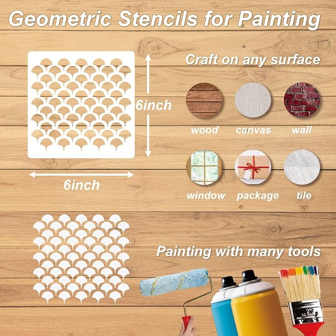 Geometric Stencils for Painting, Spiral Vortex & Sunburst Patterns, Drawing - Image 2