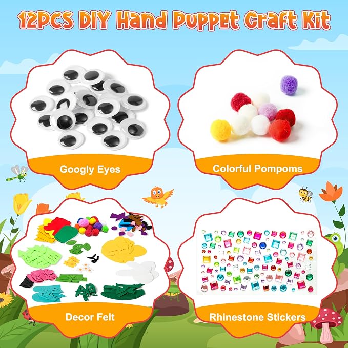 WATINC 12Pcs Hand Puppet Making Kit, Art Craft Felt Sock Puppet Toys, Creative - Image 2