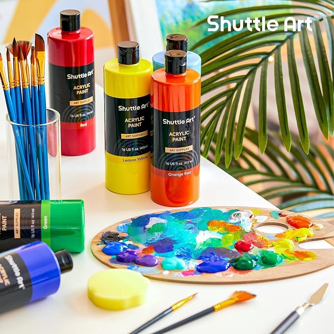 Shuttle Art Acrylic Paint, 15 Pack Acrylic Paint Large Bottle Set, 473ml/16oz - Image 8