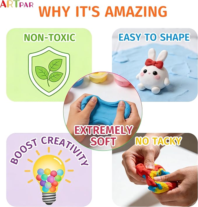 ARTPAR Air Drying Clay Kids 102 Colors, Modeling Magic Clay Kit - Image 5