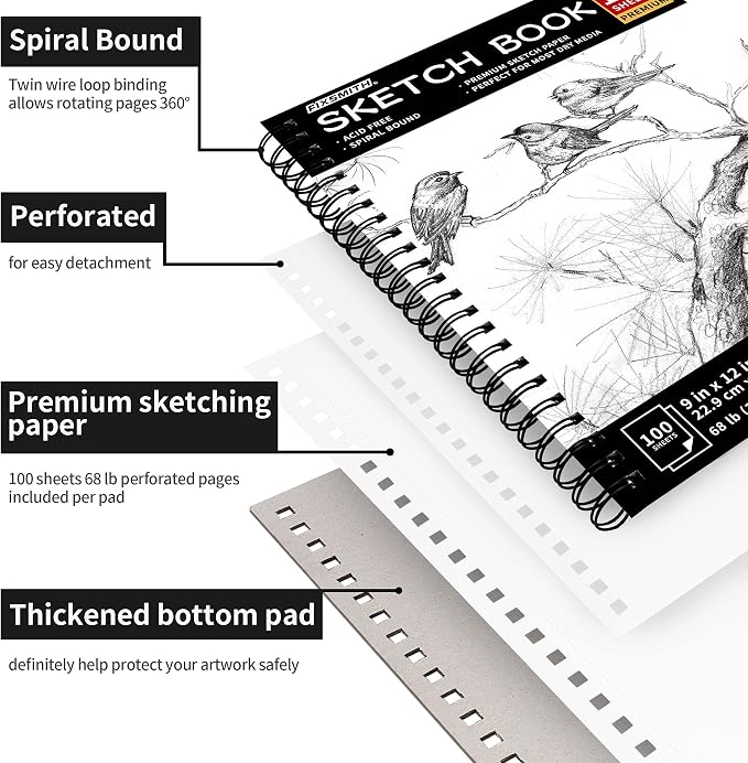 FIXSMITH 9"X12" Sketch Book | 400 Sheets Sketchbook| 4 Pack |Acid Free Drawing - Image 2