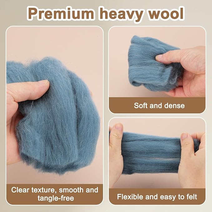 uxcell 3.53oz Wool Roving Yarn, Needle Felting Wool Fiber DIY Craft Needle Wet - Image 3