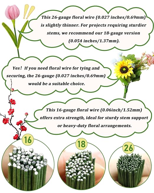 50 PCS FIVEIZERO 16 Gauge White Floral Wire Stems - Image 4
