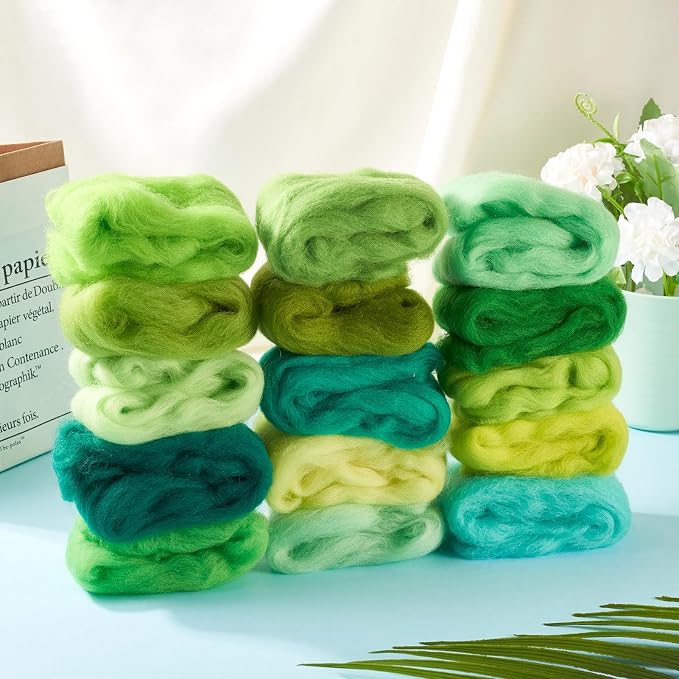 Boutigem 15 Colors 75G Green Needle Felting Wool Roving - Image 5
