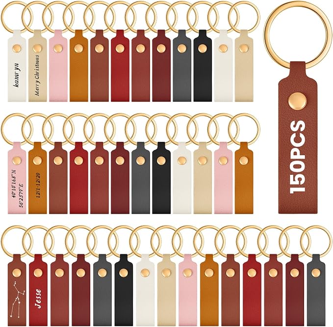 Wavyknot 50 Pcs PU Leather Keychain Blanks Bulk Laser Engraving Blanks Keychain by Wavyknot