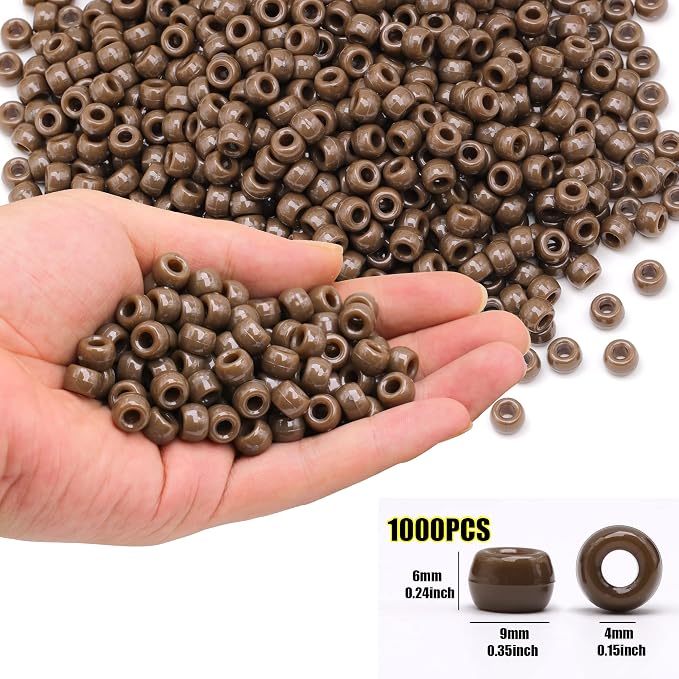 1000Pcs Pony Beads Bracelet 9mm Brown Plastic Barrel Pony Beads - Image 3