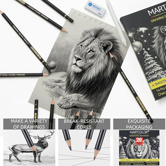 MARTCOLOR Drawing Sketching Pencil Set, 20 Pieces, Graphite Pencils, Charcoal - Image 3