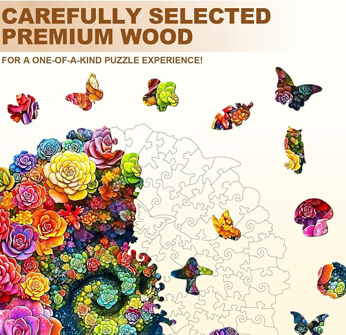Rainbow Vortex Succulents Puzzles Adults Gifts Wooden 175 Pieces 11.4 * 10.9in - Image 2